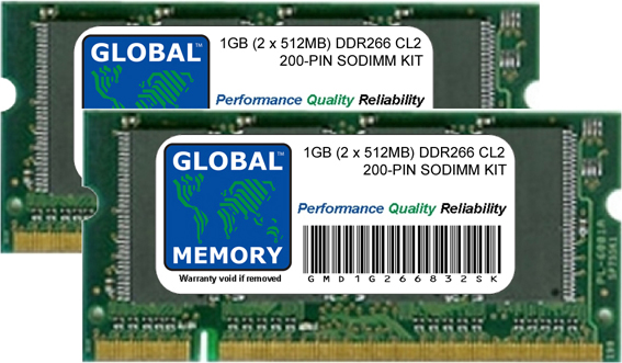 1GB (2 x 512MB) DDR 266MHz PC2100 200-PIN SODIMM MEMORY RAM KIT FOR SAMSUNG LAPTOPS/NOTEBOOKS
